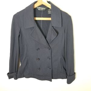 Norma Kamali Navy Blue Knit Double Breasted Blazer Jacket Coat Large L